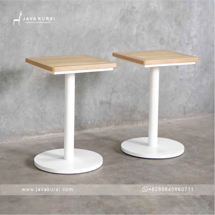 Meja Cafe Kotak Kayu Jati Kombinasi Besi - Gambar 4