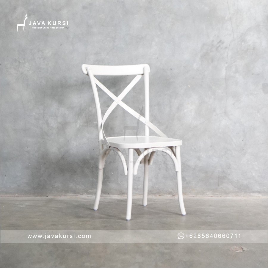 kursi cross back white, kursi crossback putih, kursi sandaran silang putih, kursi putih minimalis, kursi cafe putih, kursi restoran putih, white cross back chair, kursi makan putih, kursi cafe minimalis, kursi restoran elegan, kursi klasik modern, furniture cafe, furniture restoran, kursi untuk wedding, JavaKursi