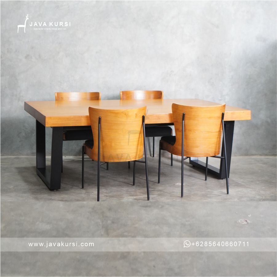Set Meja Makan Industrial Jati Minimalis - Gambar 2