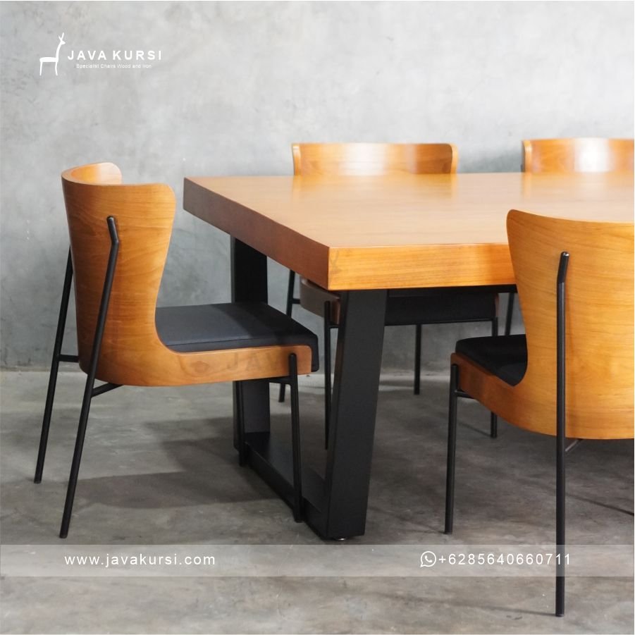 Set Meja Makan Industrial Jati Minimalis - Gambar 5