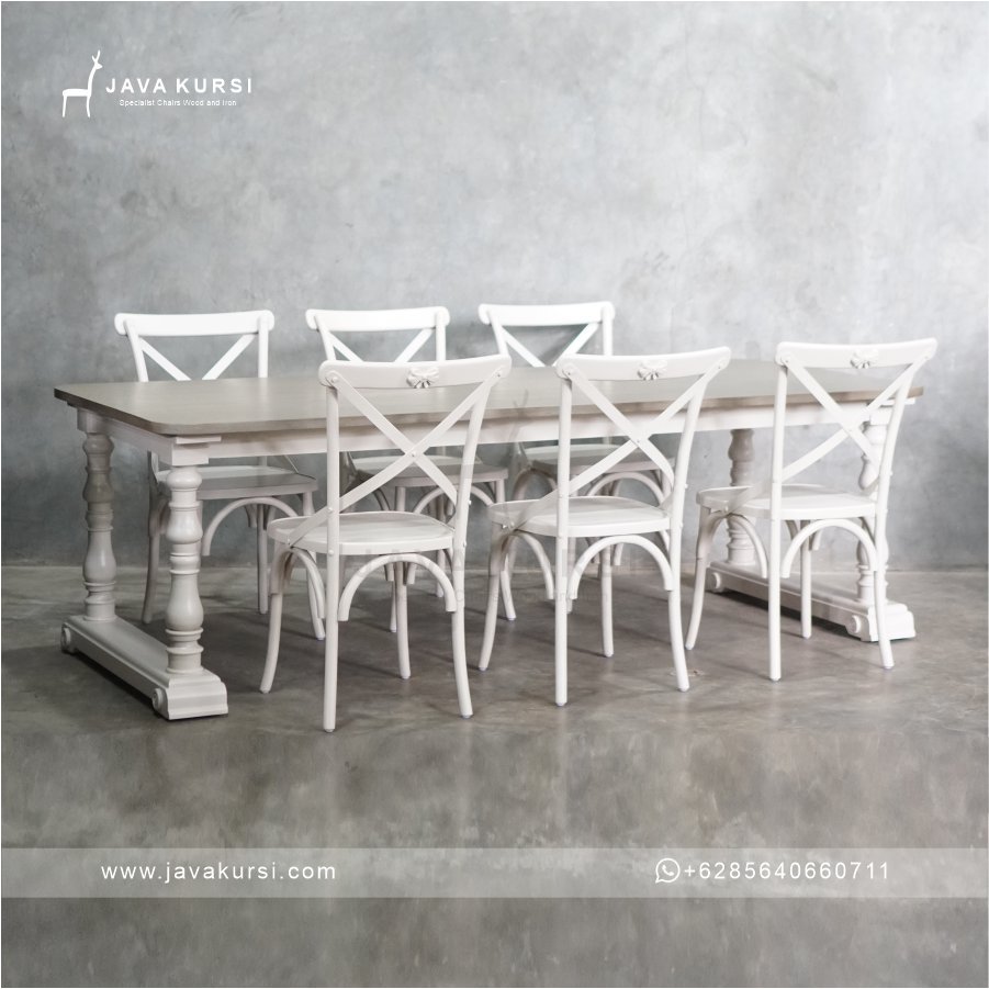 Set Meja Makan Kursi Silang Klasik Set meja makan kursi silang klasik elegan untuk ruang makan