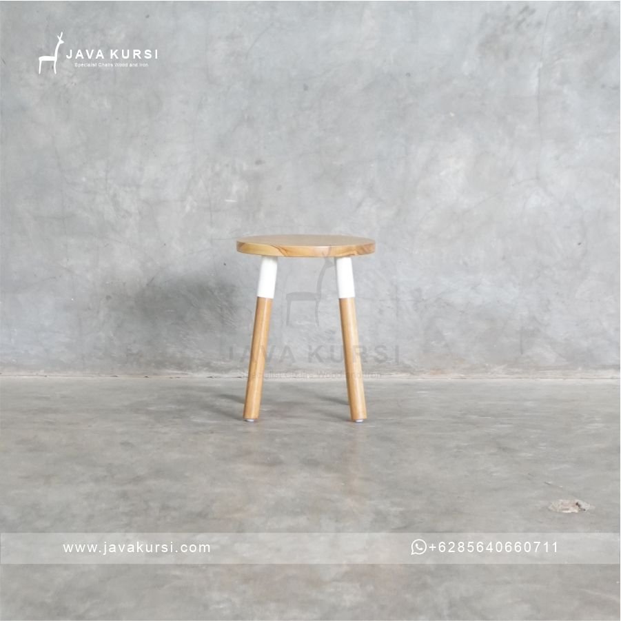 Stool Cafe Bulat Kayu Jati - Gambar 2