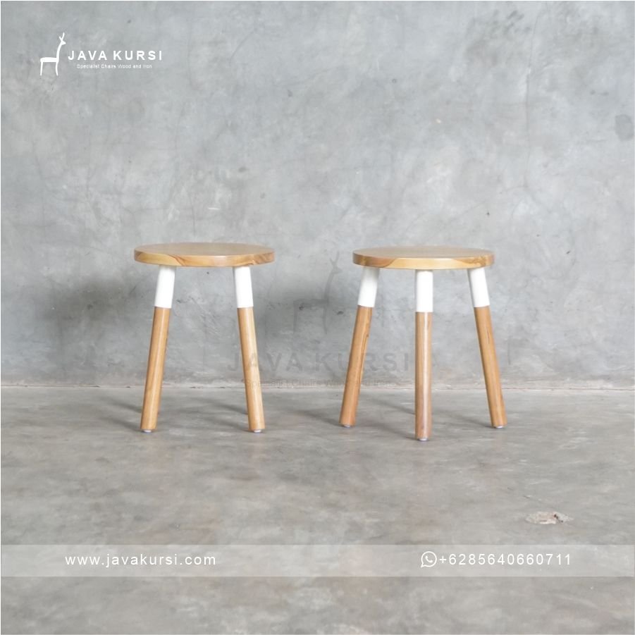 Stool Cafe Bulat Kayu Jati - Gambar 3