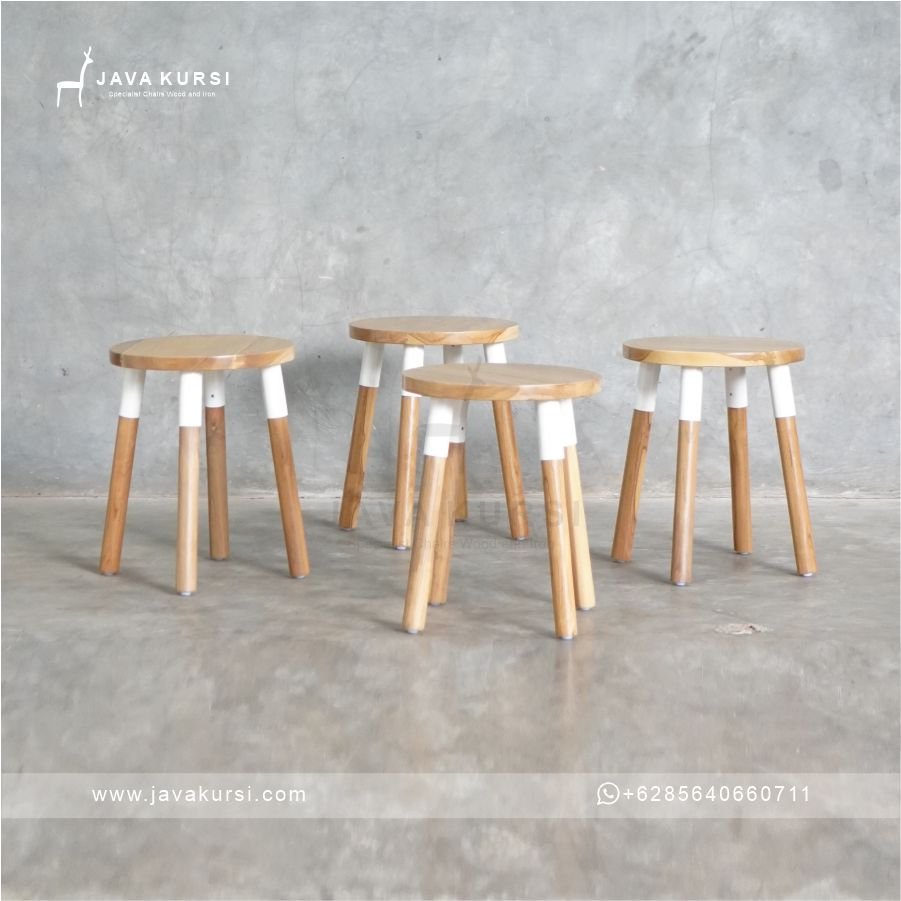 Stool Cafe Bulat Kayu Jati - Gambar 4