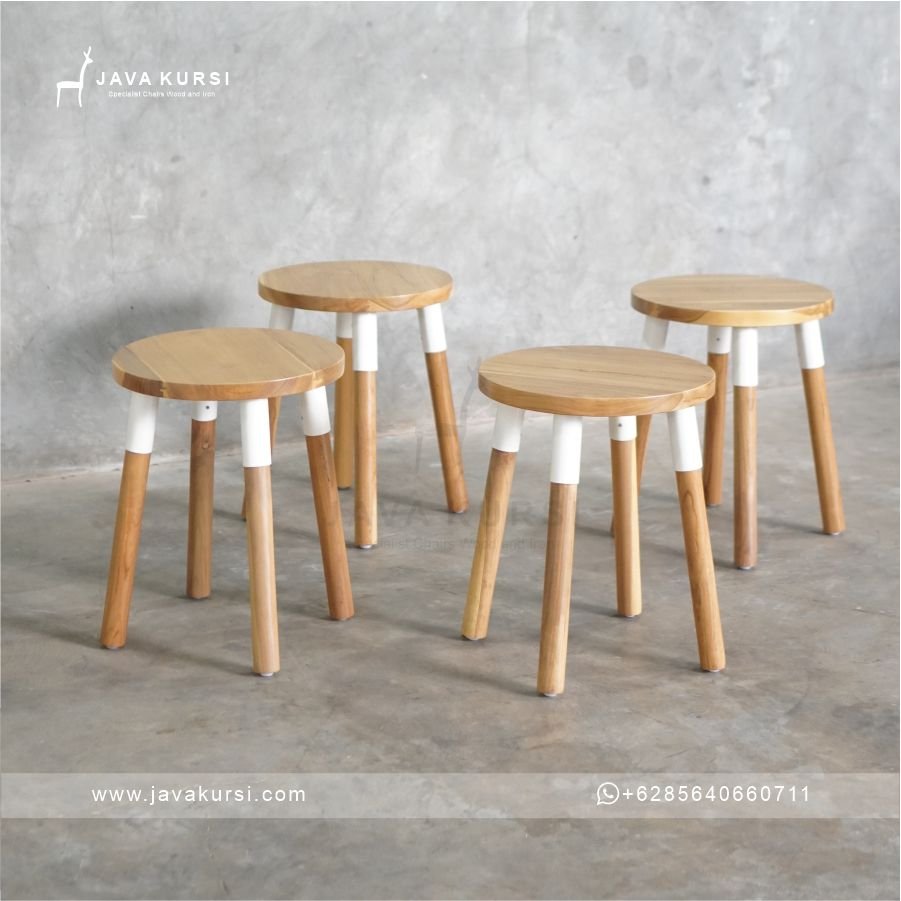 Stool Cafe Bulat Kayu Jati - Gambar 5