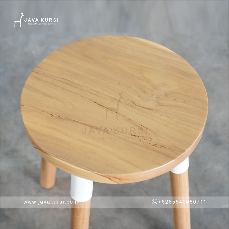 Stool Cafe Bulat Kayu Jati - Gambar 6