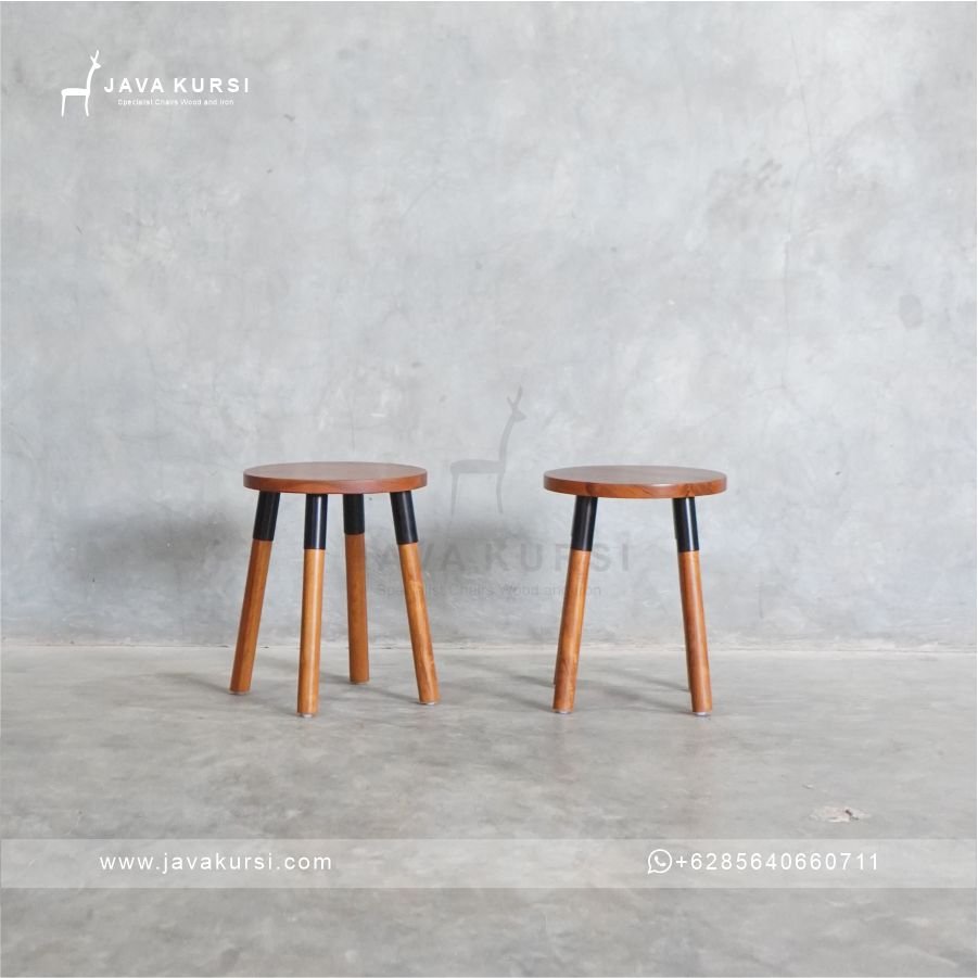 Stool Kafe Bulat Kayu Jati - Gambar 2