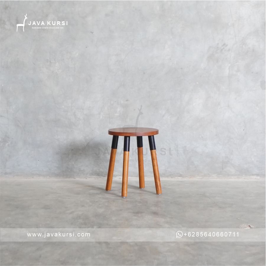 Stool Kafe Bulat Kayu Jati - Gambar 3