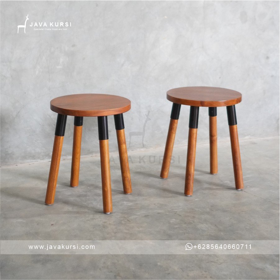 Stool Kafe Bulat Kayu Jati - Gambar 5