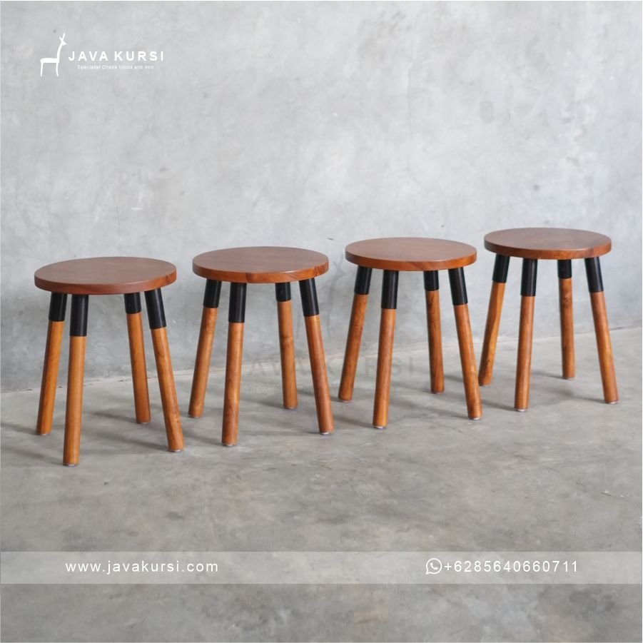 Stool Kafe Bulat Kayu Jati - Gambar 6